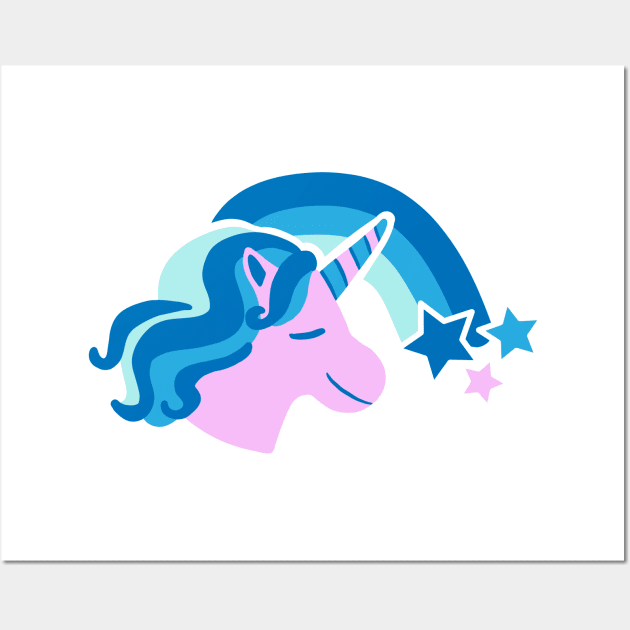 Cute Unicorn with Rainbow (blue/purple) Wall Art by designminds1